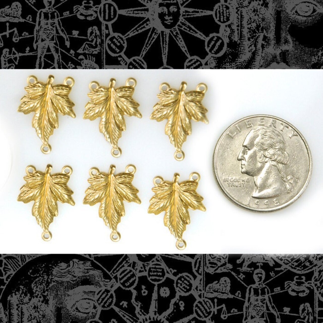 Raw Brass Maple Leaf Three-Way Connectors - Set of Six - B-3C18